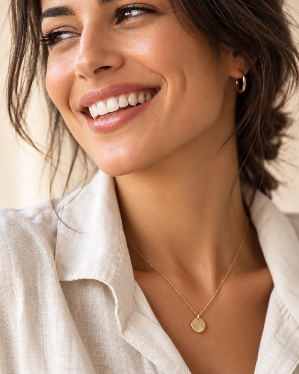 Editorial detail of a warm, natural smile